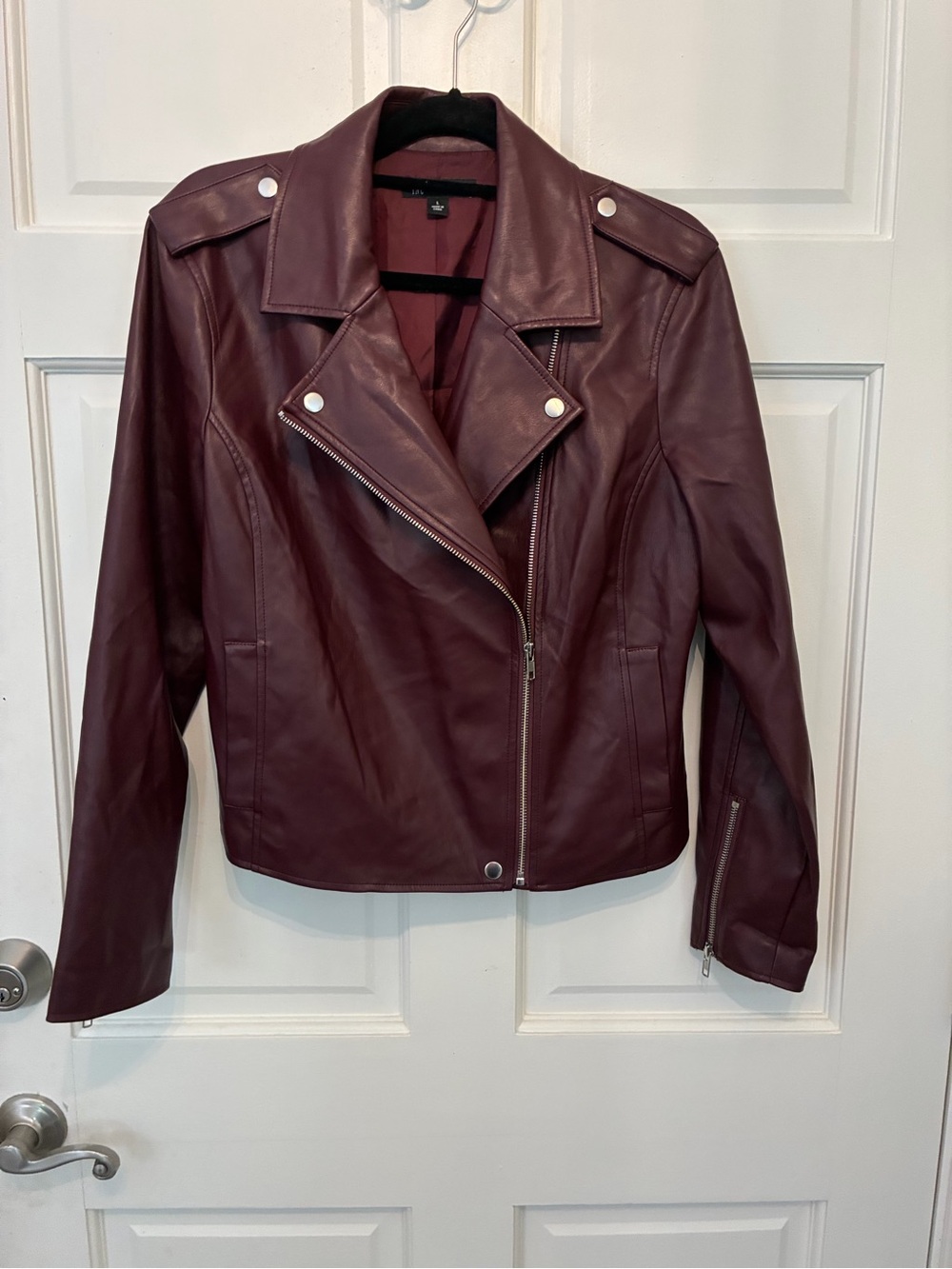 INC International Concepts Wine Faux Leather Asymmetrical Moto Jacket